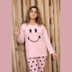 Pink Smile with Dotted Style Pajama Full Sleeves Night Suit 