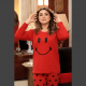 Red Smile with Dotted Style Pajama Full Sleeves Night Suit