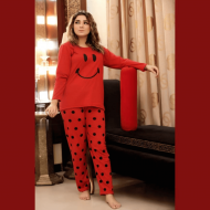 Red Smile with Dotted Style Pajama Full Sleeves Night Suit