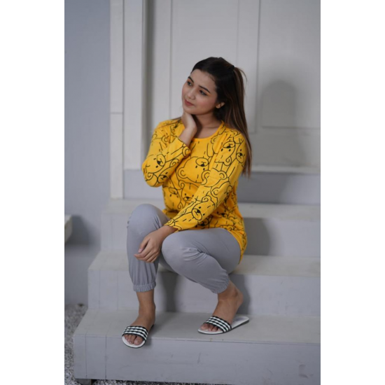 Yellow Grey Bear Ladies NightSuit Yellow Grey Bear Ladies NightSuit