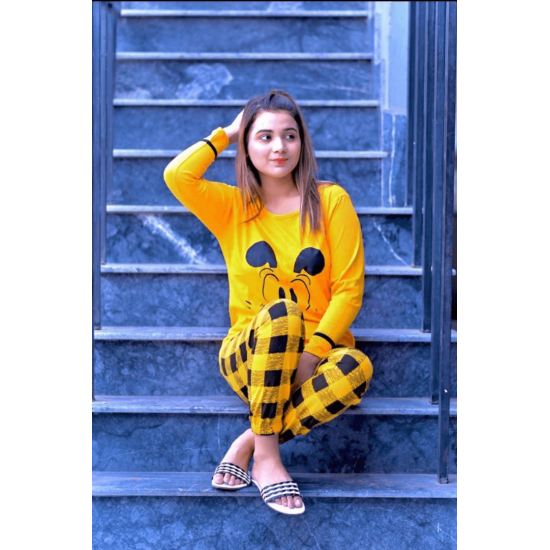 Yellow Micky Mouse Eyes Ladies NightSuit Yellow Micky Mouse Eyes Ladies NightSuit
