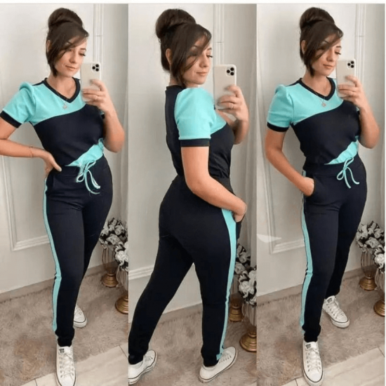 Blue With Black Panel Women Track Suit