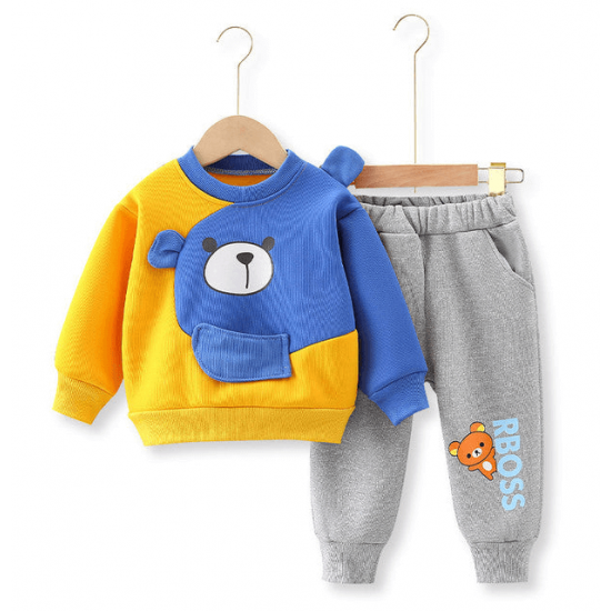 Kids Blue and Yellow Boss Kids Sweatshirt and Pant