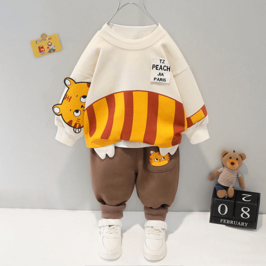 Kids Brown Cute Cat Sweatshirt and Pant