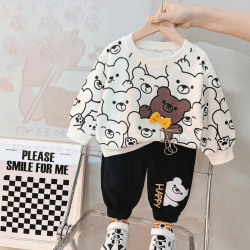 Kids White Cute Teddy Sweatshirt and Pant