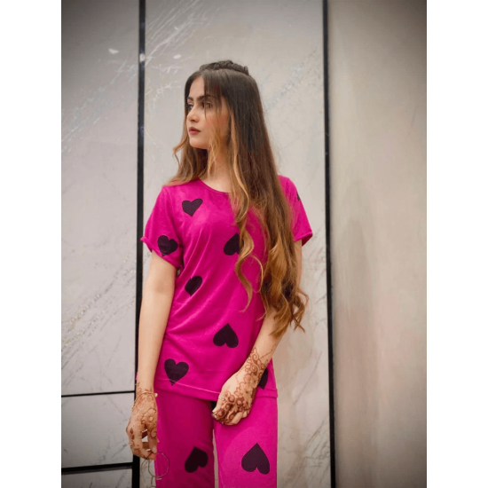 Pink Black Hearts Ladies NightSuit