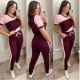 Pink With Maroon Panel Women Track Suit