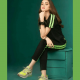 Plain Black with Green Stripe Women Track Suit