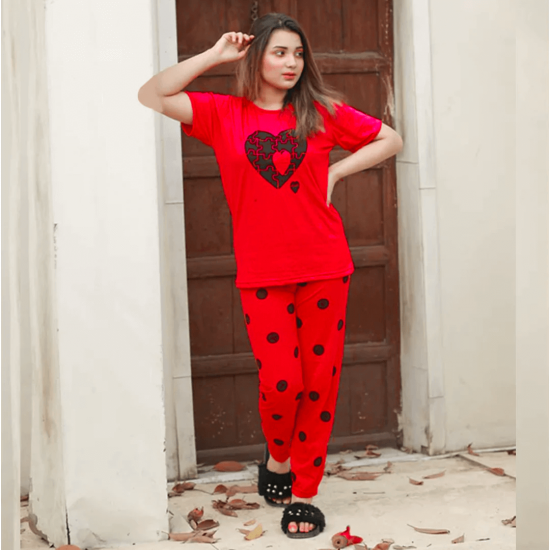 Red Black Big Heart Ladies NightSuit
