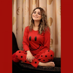 Red Smile with Dotted Style Ladies NightSuit