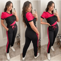 Red With Black Panel Women Track Suit