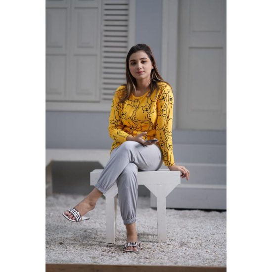 Yellow Grey Bear Ladies NightSuit 