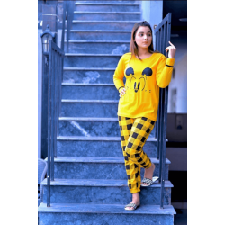 Yellow Micky Mouse Eyes Ladies NightSuit
