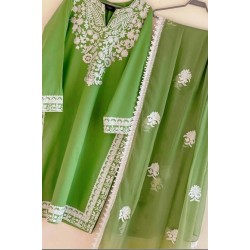031 Parrot Green Georgette 3 Pieces Ladies Ready to Wear 