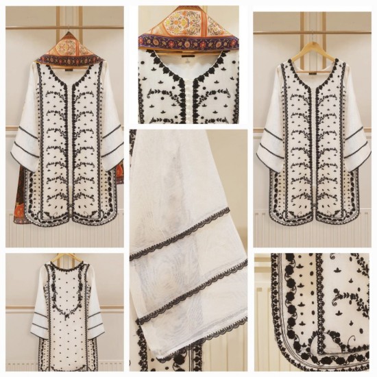 04 Agha Noor Cotton embroidered shirt 3 Pcs Suit